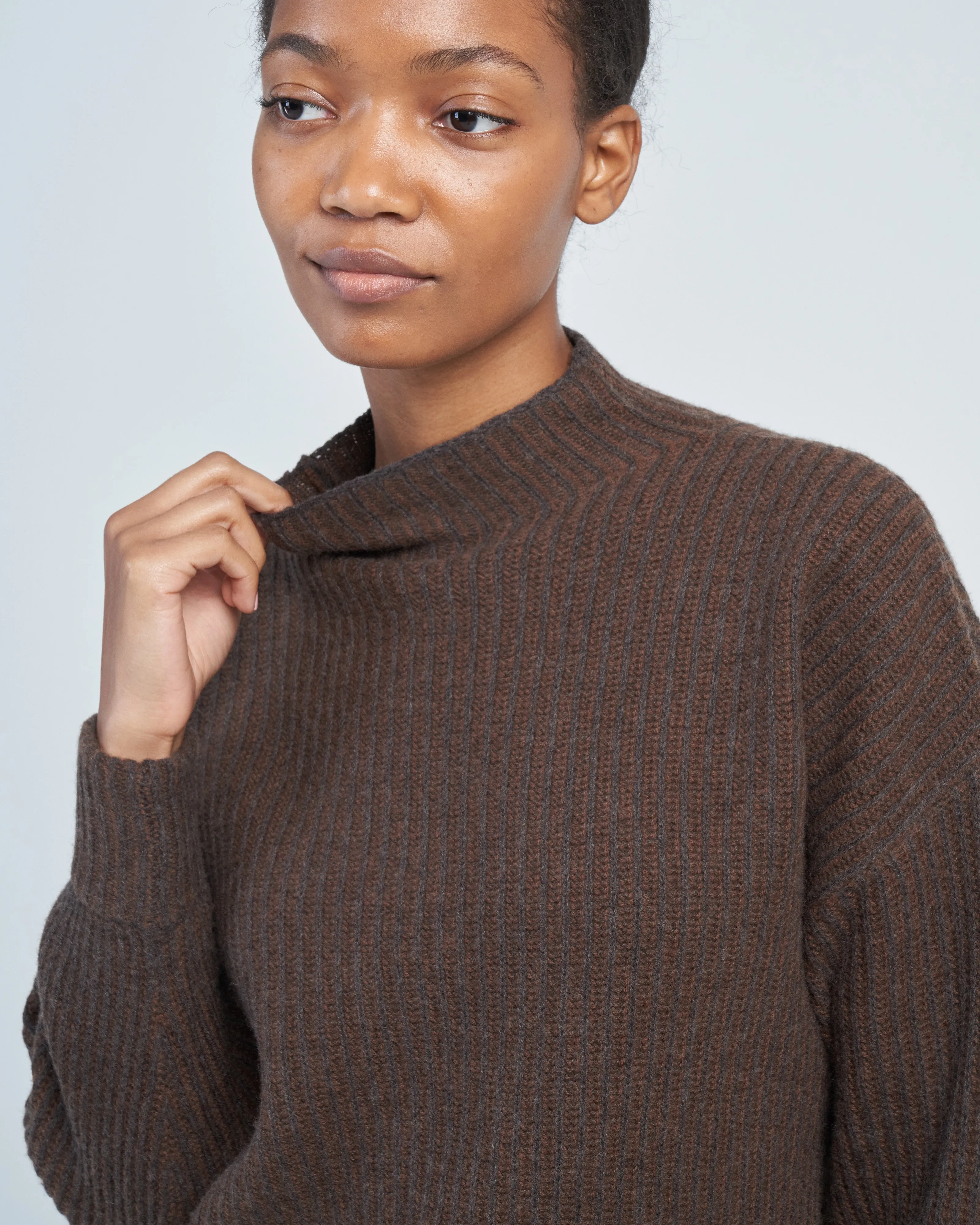 merino stripe rib mock sweater