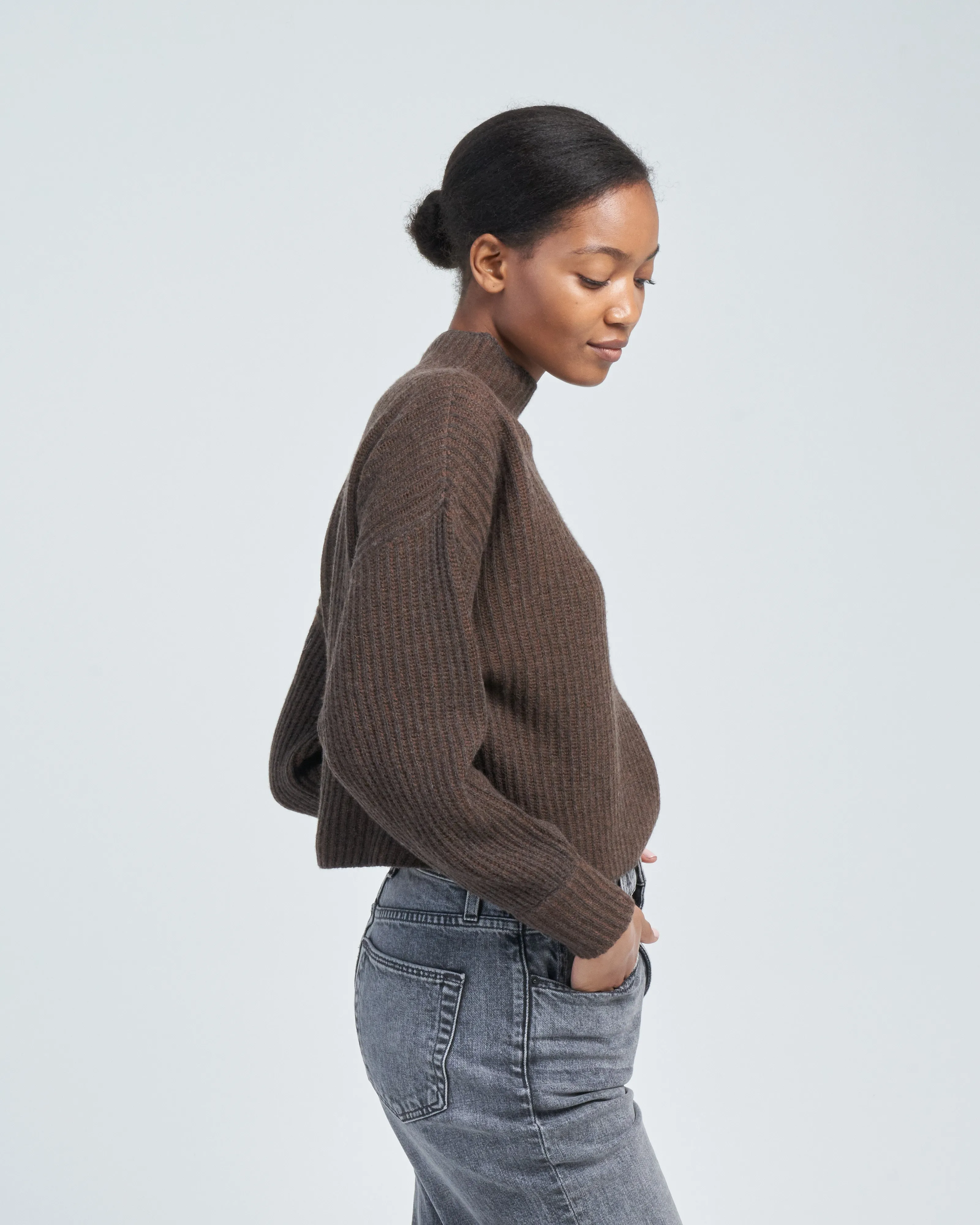 merino stripe rib mock sweater