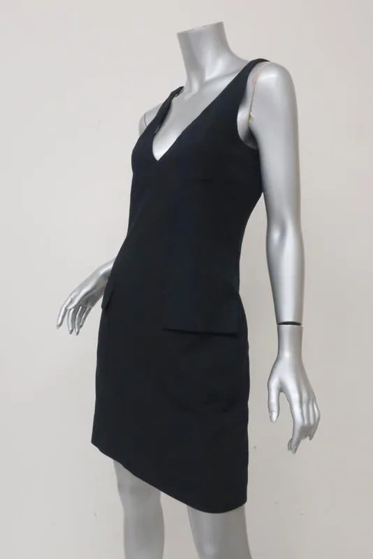 Michael Kors Sleeveless Dress Navy Wool-Blend Size 4 V-Neck Front Pocket Mini