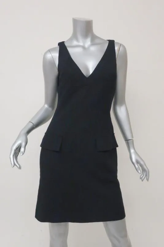 Michael Kors Sleeveless Dress Navy Wool-Blend Size 4 V-Neck Front Pocket Mini