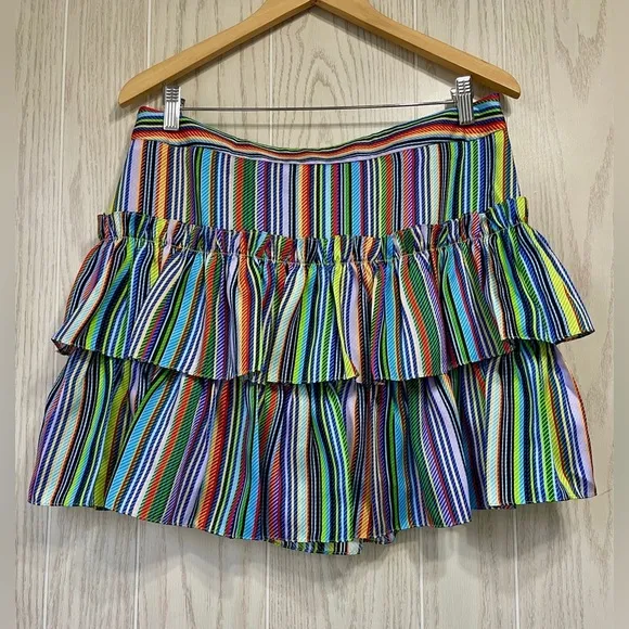 Milly Rainbow Stripes Tiered Twill Mini Skirt Size 12 NWOT