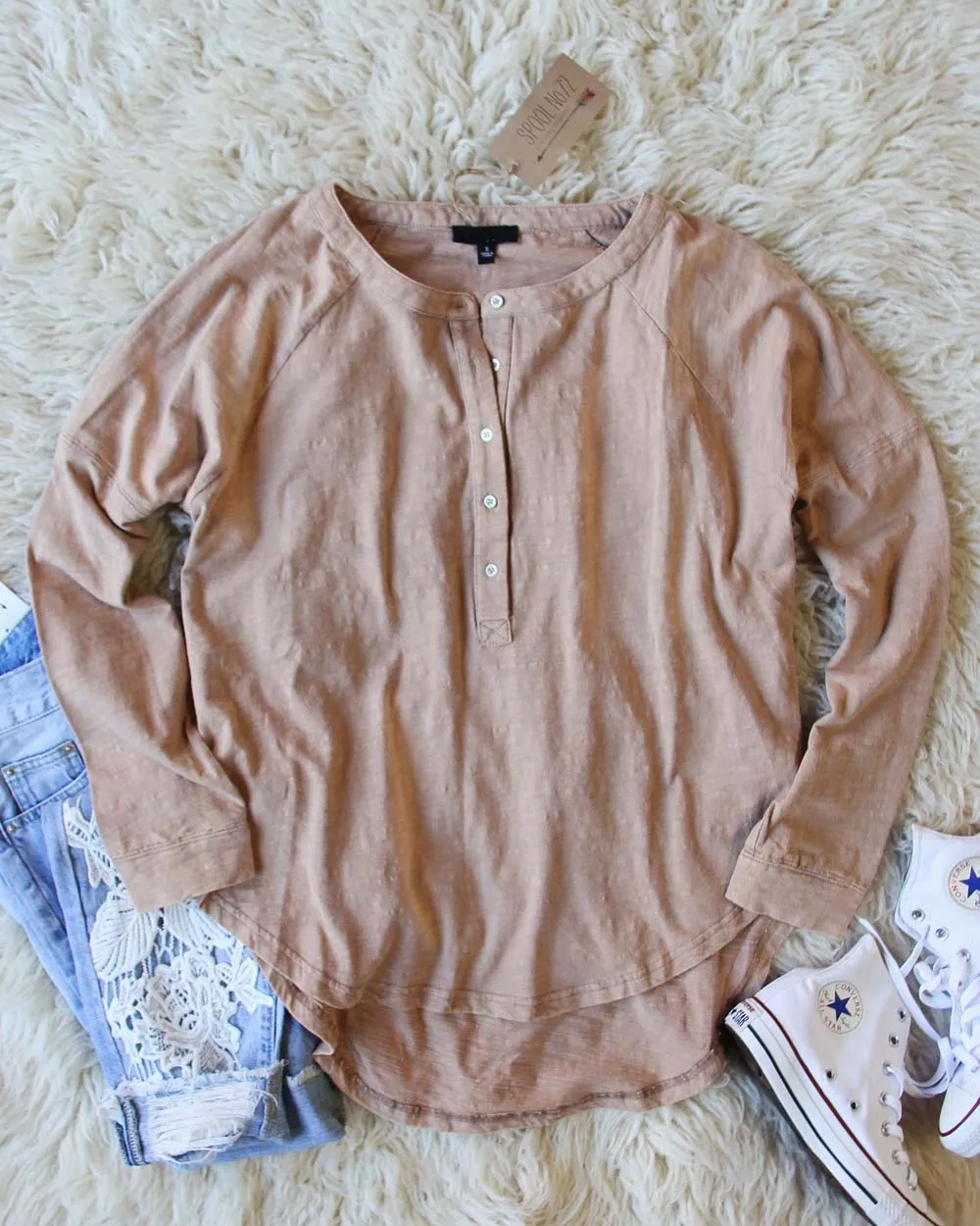 Mineral Wash Henley in Taupe