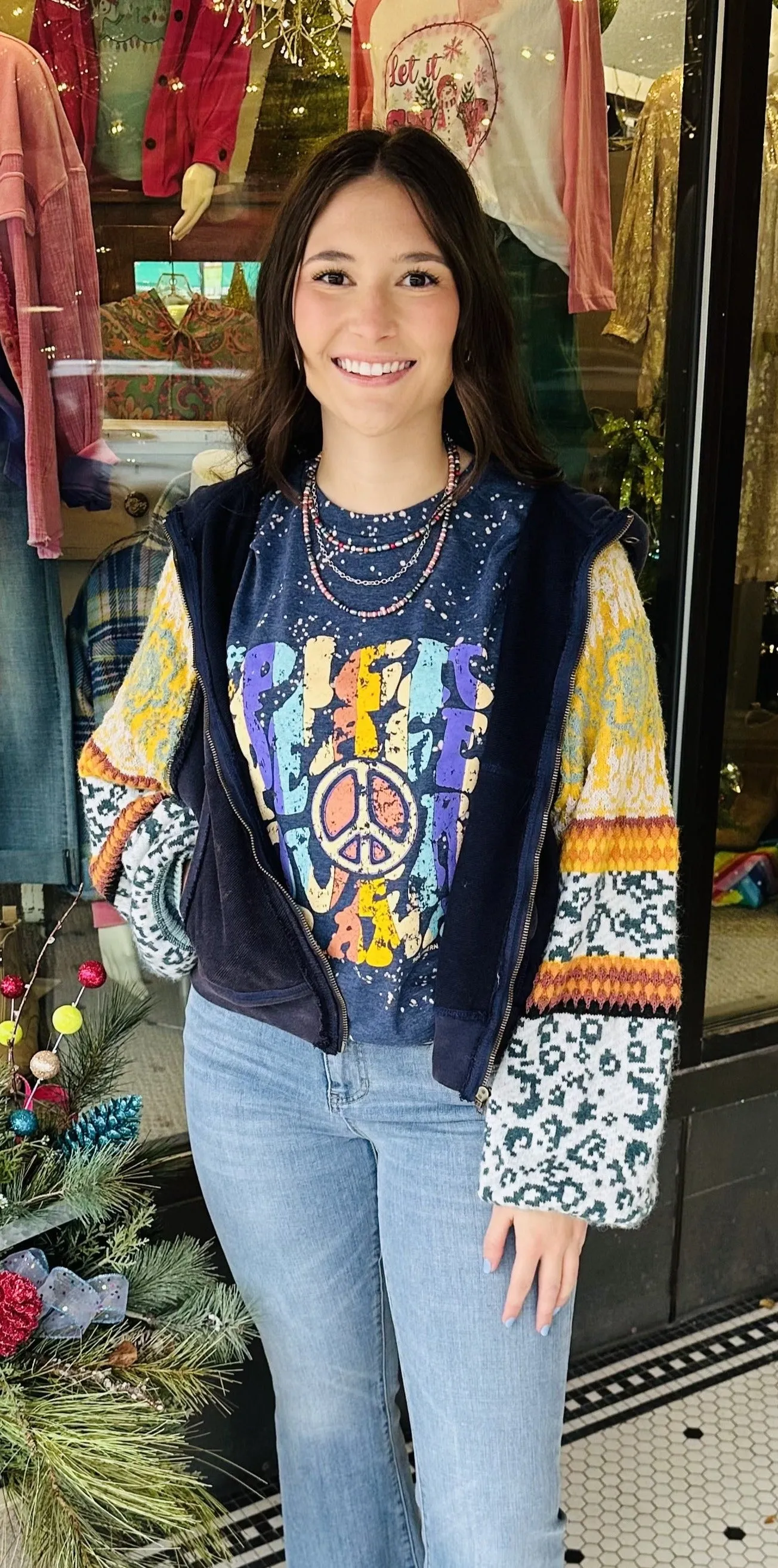 Mineral Washed Knit Zip Up Hoodie Jacket w Sweater Balloon Slvs