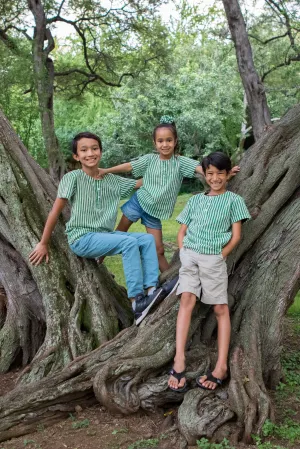 Mini Cameron Henley in Emerald Stripe