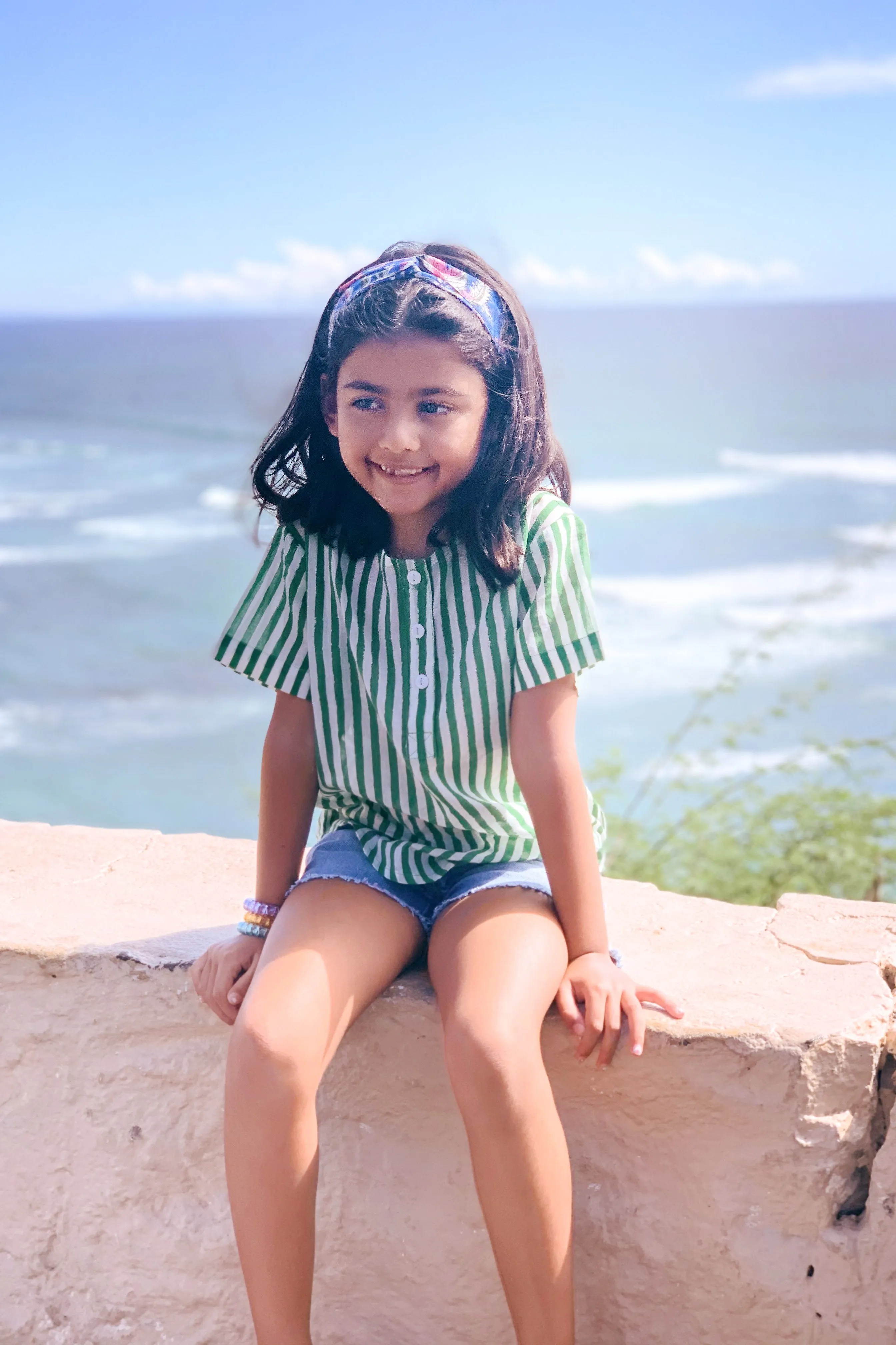 Mini Cameron Henley in Emerald Stripe