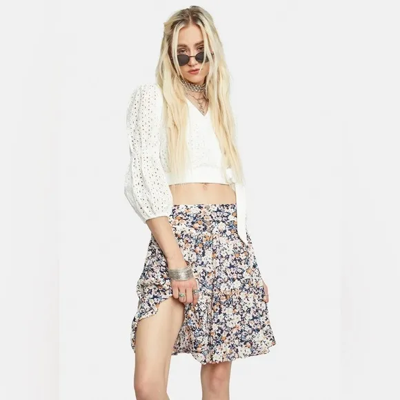 MINKPINK Flowy Floral Ruffled Mini Skirt Sz M