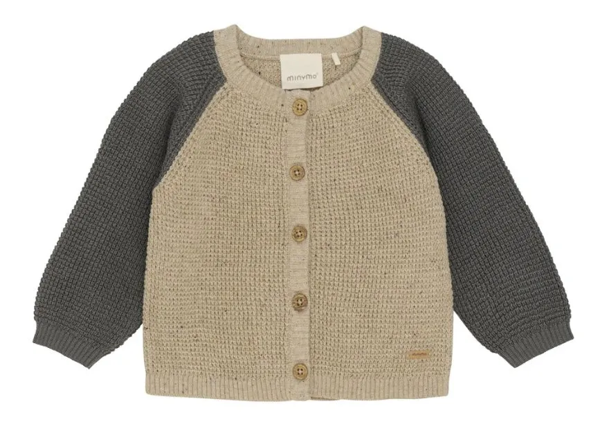 Minymo Baby Grey /Blue Organic Cotton Knit Cardigan Sweater: Size 3M to 18M