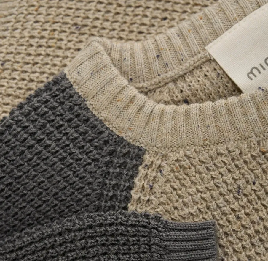 Minymo Baby Grey /Blue Organic Cotton Knit Cardigan Sweater: Size 3M to 18M