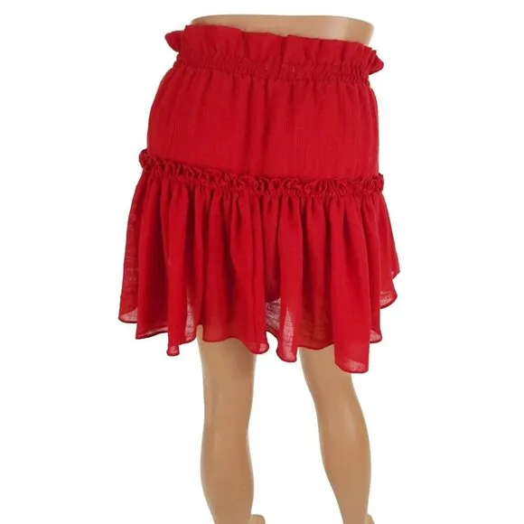 Misa Los Angeles Tiered Mini Skirt Size M Red Bow Accent