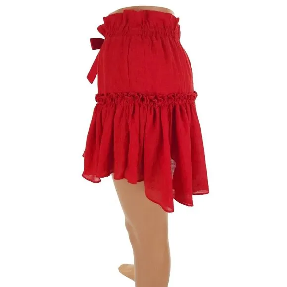 Misa Los Angeles Tiered Mini Skirt Size M Red Bow Accent