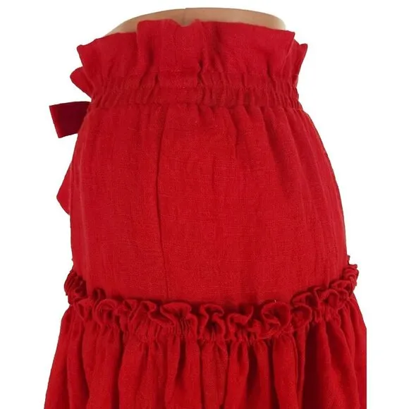 Misa Los Angeles Tiered Mini Skirt Size M Red Bow Accent