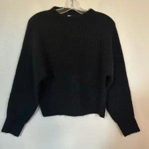 Mod Ref Wool Blend Ribbed Knit High Neck Drop Shoulder Boxy Fit Sweater in Black