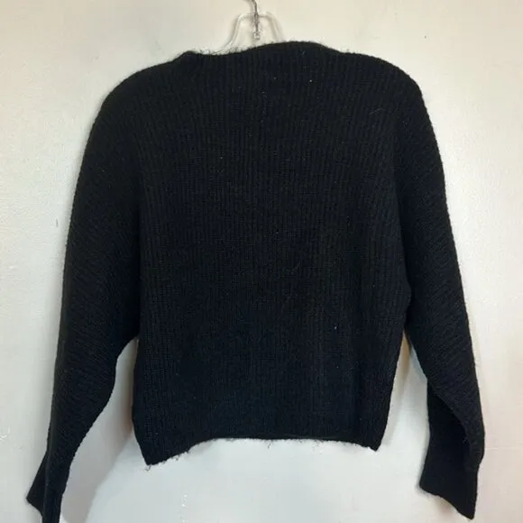 Mod Ref Wool Blend Ribbed Knit High Neck Drop Shoulder Boxy Fit Sweater in Black