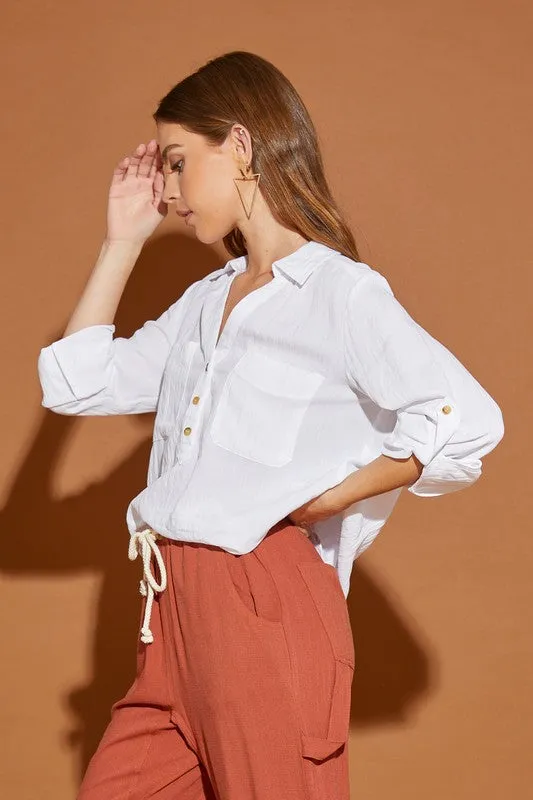 Mustard Seed Junior V Neck Button Down Henley Shirt