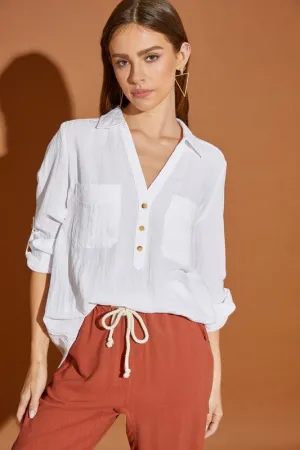 Mustard Seed Junior V Neck Button Down Henley Shirt