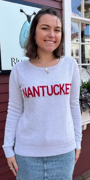 Nantucket Sweater in Grey with Red Letters
