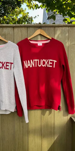 Nantucket Sweater in Grey with Red Letters