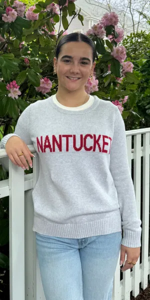 Nantucket Sweater in Grey with Red Letters