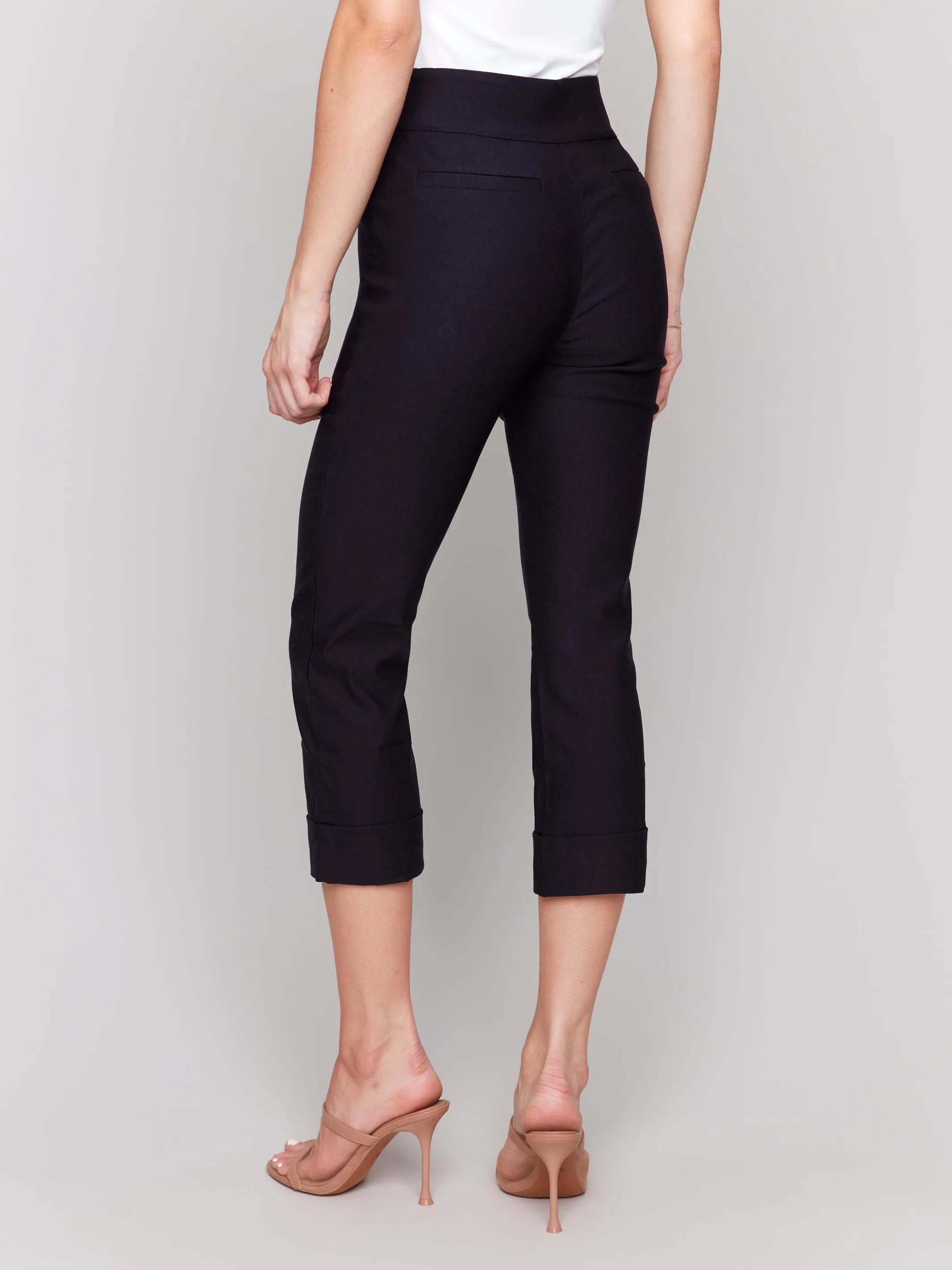 Navy Stretch Pull On Cropped Cuffed Pant