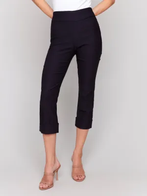Navy Stretch Pull On Cropped Cuffed Pant