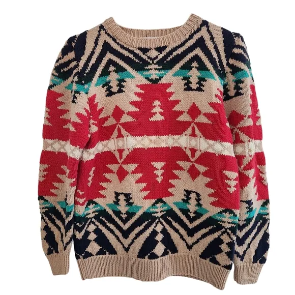 Neiman Marcus Exclusive Vintage Hand Knit Cotton Aztec Sweater Size Medium