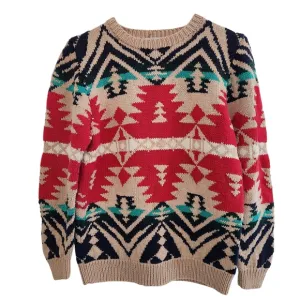 Neiman Marcus Exclusive Vintage Hand Knit Cotton Aztec Sweater Size Medium