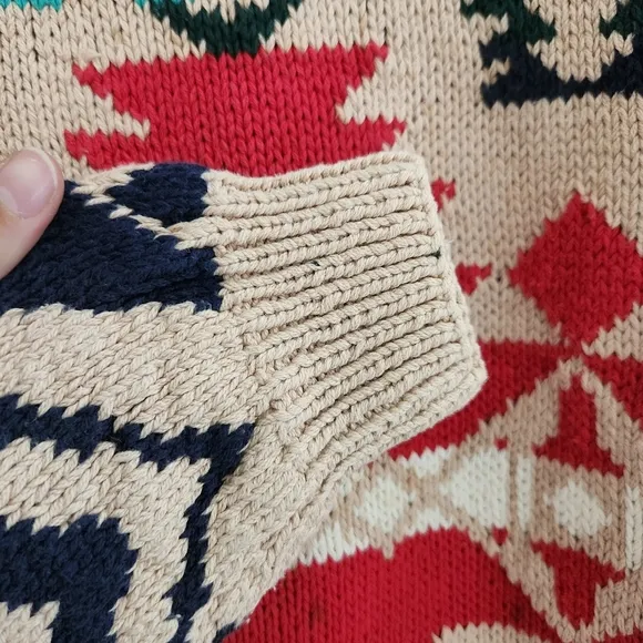 Neiman Marcus Exclusive Vintage Hand Knit Cotton Aztec Sweater Size Medium