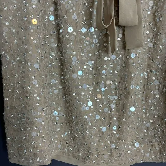 NEW Ann Taylor Mixed Sequins Mini Skirt with Bow Tie Elastic Waist Size Large