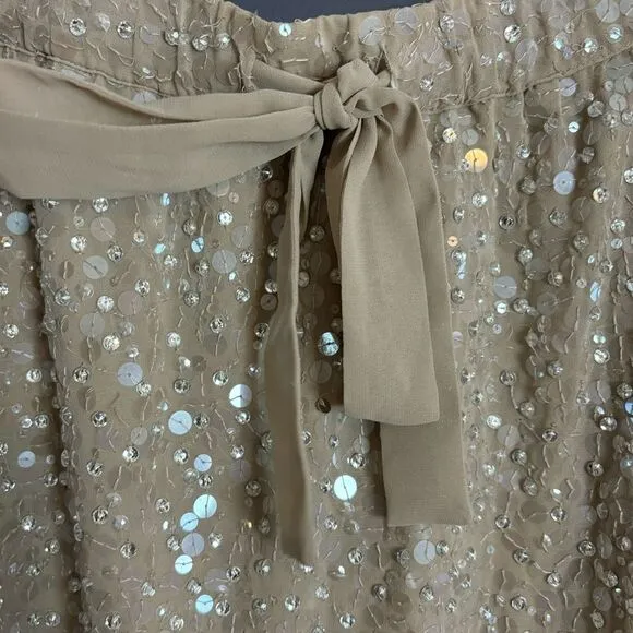 NEW Ann Taylor Mixed Sequins Mini Skirt with Bow Tie Elastic Waist Size Large