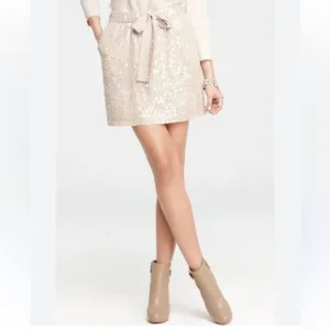 NEW Ann Taylor Mixed Sequins Mini Skirt with Bow Tie Elastic Waist Size Large