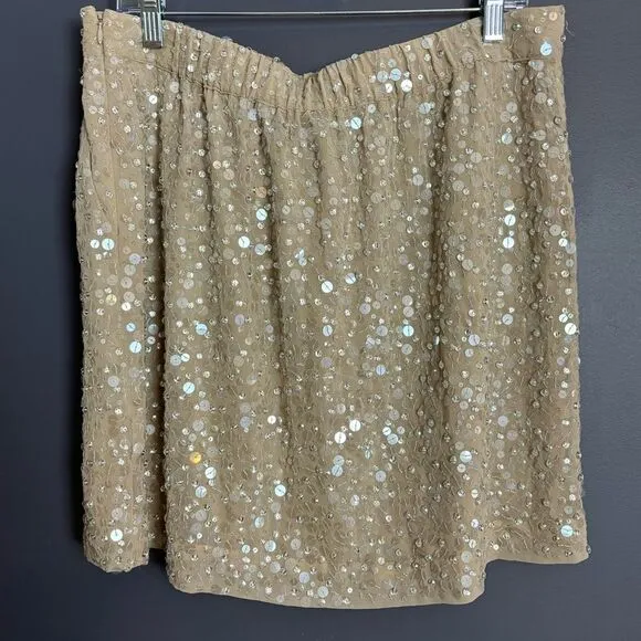 NEW Ann Taylor Mixed Sequins Mini Skirt with Bow Tie Elastic Waist Size Large