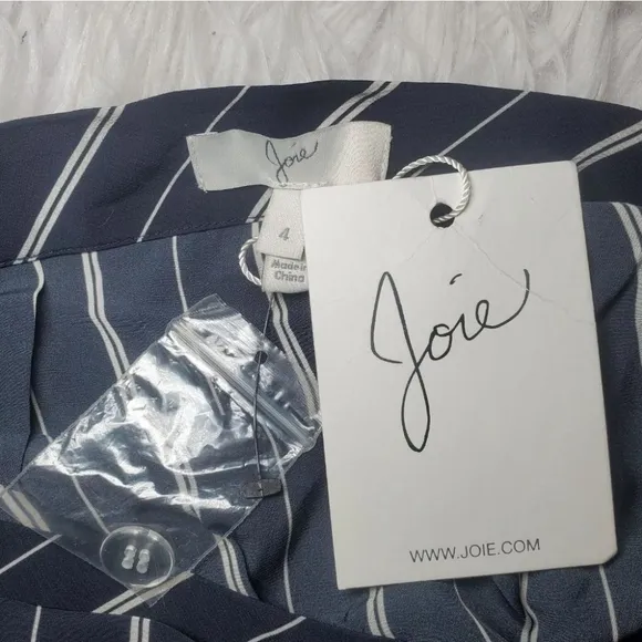 New Joie Lundyn Asymmetrical Stiped Midnight Navy Blue White Wrap Skirt Size 4