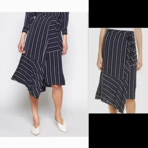 New Joie Lundyn Asymmetrical Stiped Midnight Navy Blue White Wrap Skirt Size 4