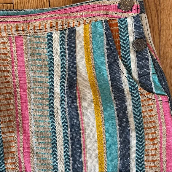 NEW |Raga Anthropologie Boho Marieh Mini Skirt Stripes Pockets‎ Buttons Small