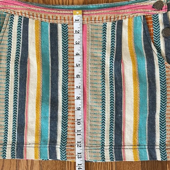 NEW |Raga Anthropologie Boho Marieh Mini Skirt Stripes Pockets‎ Buttons Small