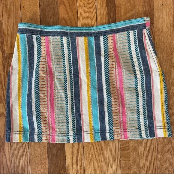 NEW |Raga Anthropologie Boho Marieh Mini Skirt Stripes Pockets‎ Buttons Small