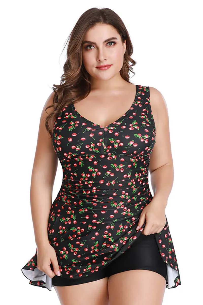 New Summer Mae Cherry Print Plus Size Swimdress | One Piece Swimsuit, Sz 2X!