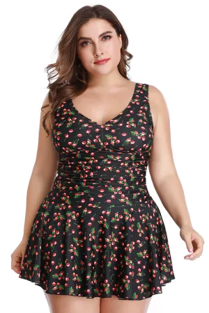New Summer Mae Cherry Print Plus Size Swimdress | One Piece Swimsuit, Sz 2X!