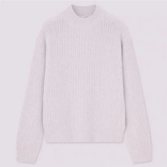 NEW Uniqlo Light Souffle Light Purple Knit Mock Neck Ribbed Knit Sweater Size S