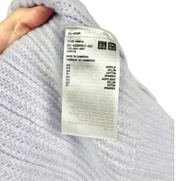 NEW Uniqlo Light Souffle Light Purple Knit Mock Neck Ribbed Knit Sweater Size S