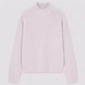 NEW Uniqlo Light Souffle Light Purple Knit Mock Neck Ribbed Knit Sweater Size S