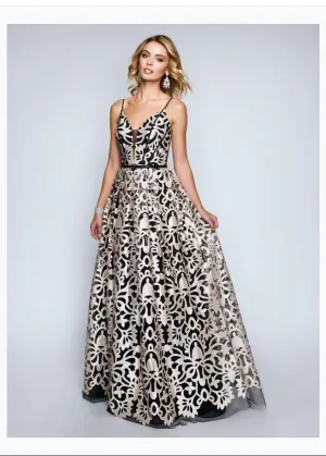 Nina Canacci 1446 Sleeveless, Spaghetti straps, Embellishments, Two tone, Sheer inset,