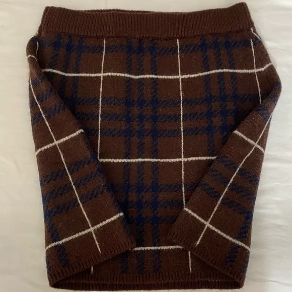 NWOT En Saison Plaid Sweater Knit Mini Skirt In Brown Multi Size Medium.