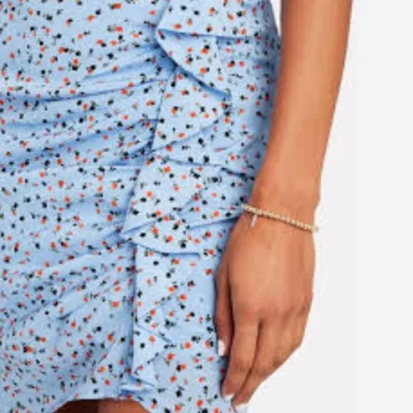 NWOT Veronica Beard Spencer Blue Floral Ruched Silk Mini Skirt XS $262