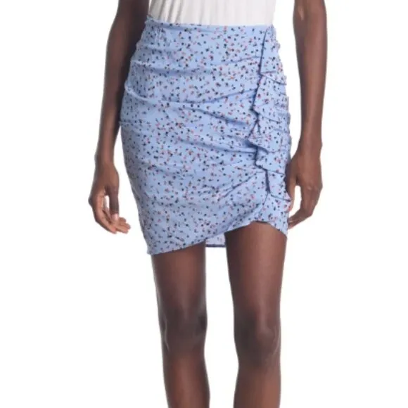 NWOT Veronica Beard Spencer Blue Floral Ruched Silk Mini Skirt XS $262