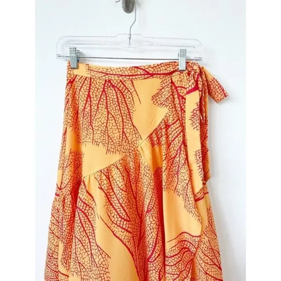 NWT Anthropologie Hutch Printed Wrap Maxi Skirt XS Orange Ruffled $140