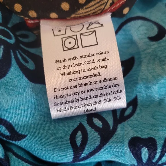 NWT Darn Good Silk Reversible Sari Wrap Maxi Skirt Floral Blue Tan Boho