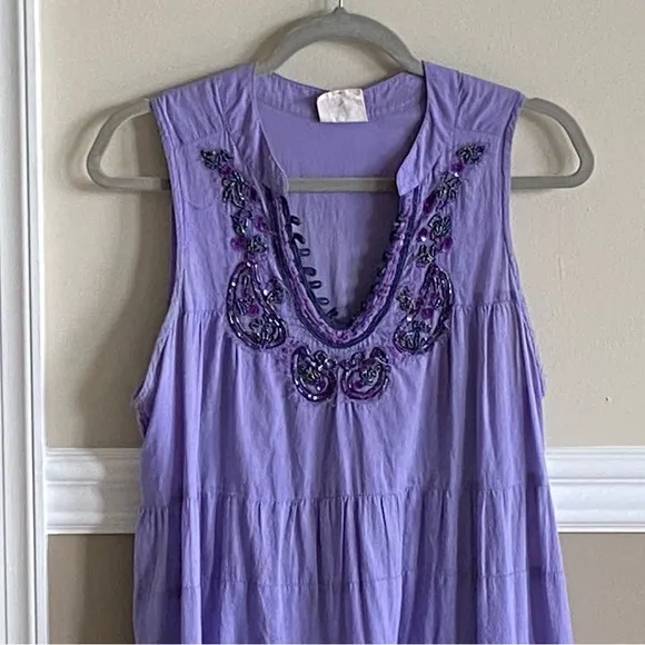 NWT Free People Lavender Purple Gauze Mini Dress Beading Detail Size S
