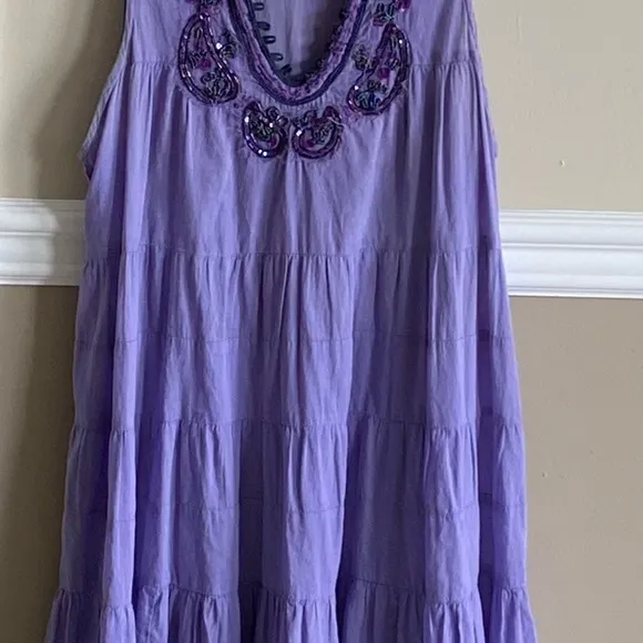 NWT Free People Lavender Purple Gauze Mini Dress Beading Detail Size S