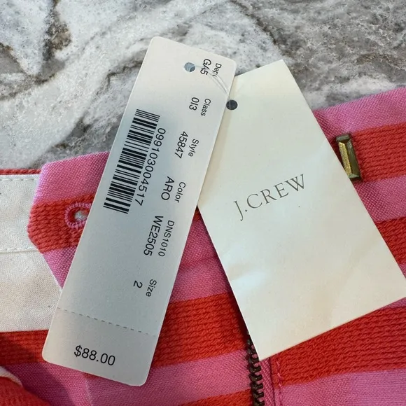NWT J Crew Striped Mini Skirt Hot Pink And Orange with Pockets Size 2